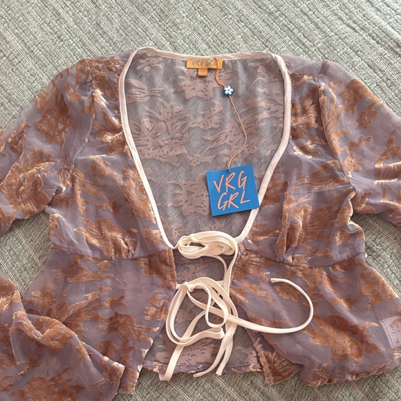 VRG GRL Women's Lace Tie-Front Blouse - Picture 1 of 4